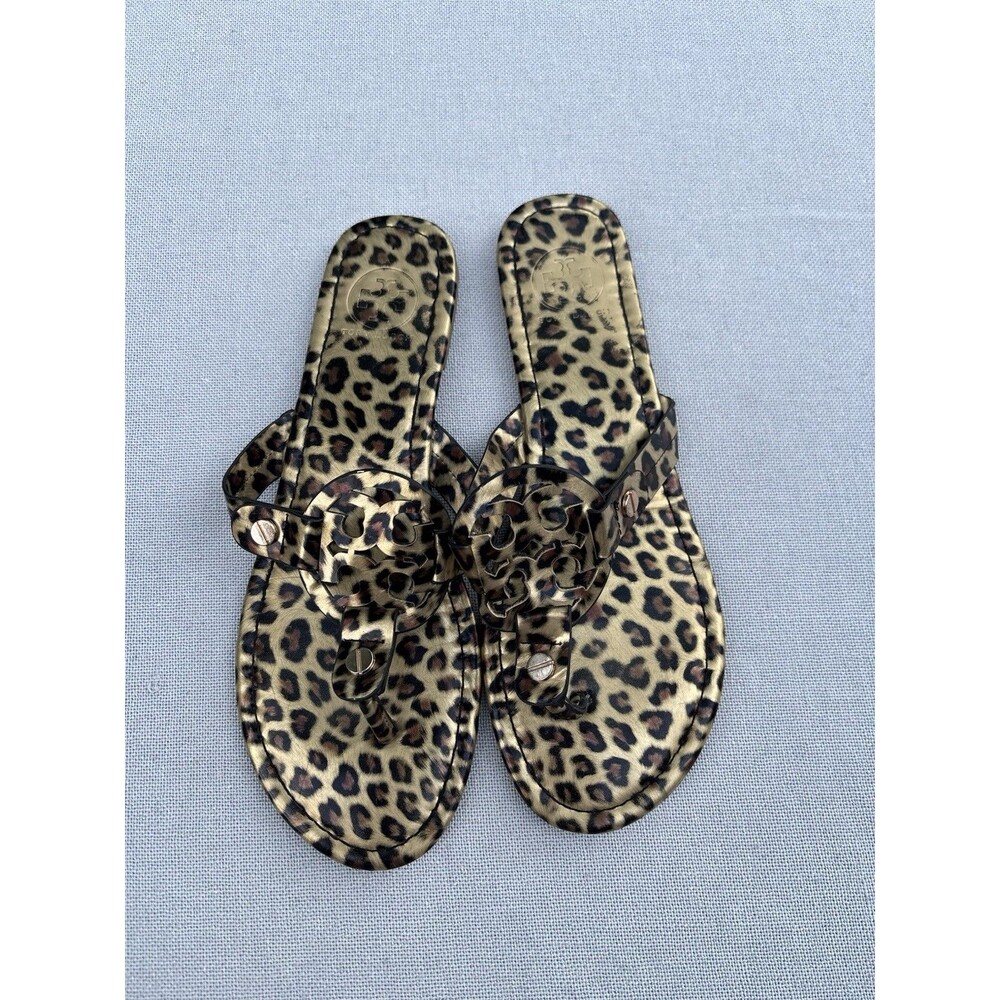 Tory Burch Miller Natural Leopard Patent Leather Sandals Size 11M